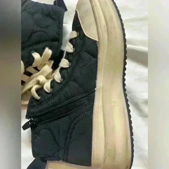 Zara Girls Size 1 High Top Quilted Shoes Black Cream - Picture 4 of 8